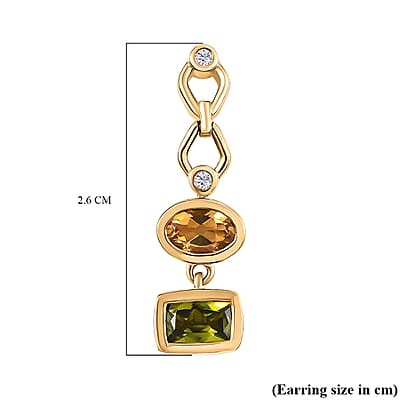 D'Joy Premium Hebei Peridot, Brazilian Citrine and White Zircon 2.50 ctw Earrings in 18K YG Plated Sterling Silver
