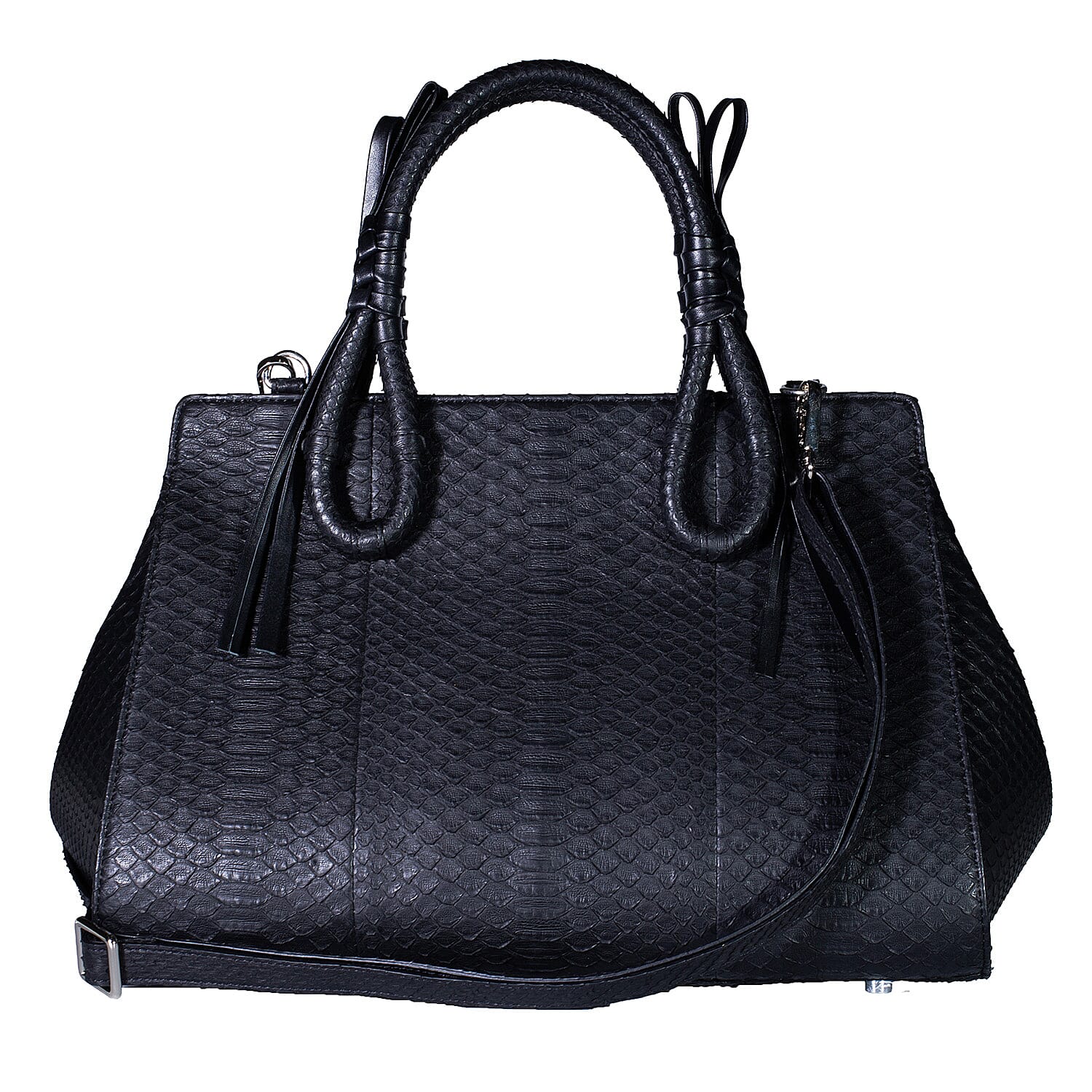 Grand Pelle Black Snakeskin Embossed Genuine Python Leather Tote Bag