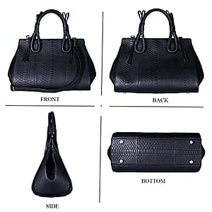 Grand Pelle Black Genuine Python Leather Tote Bag