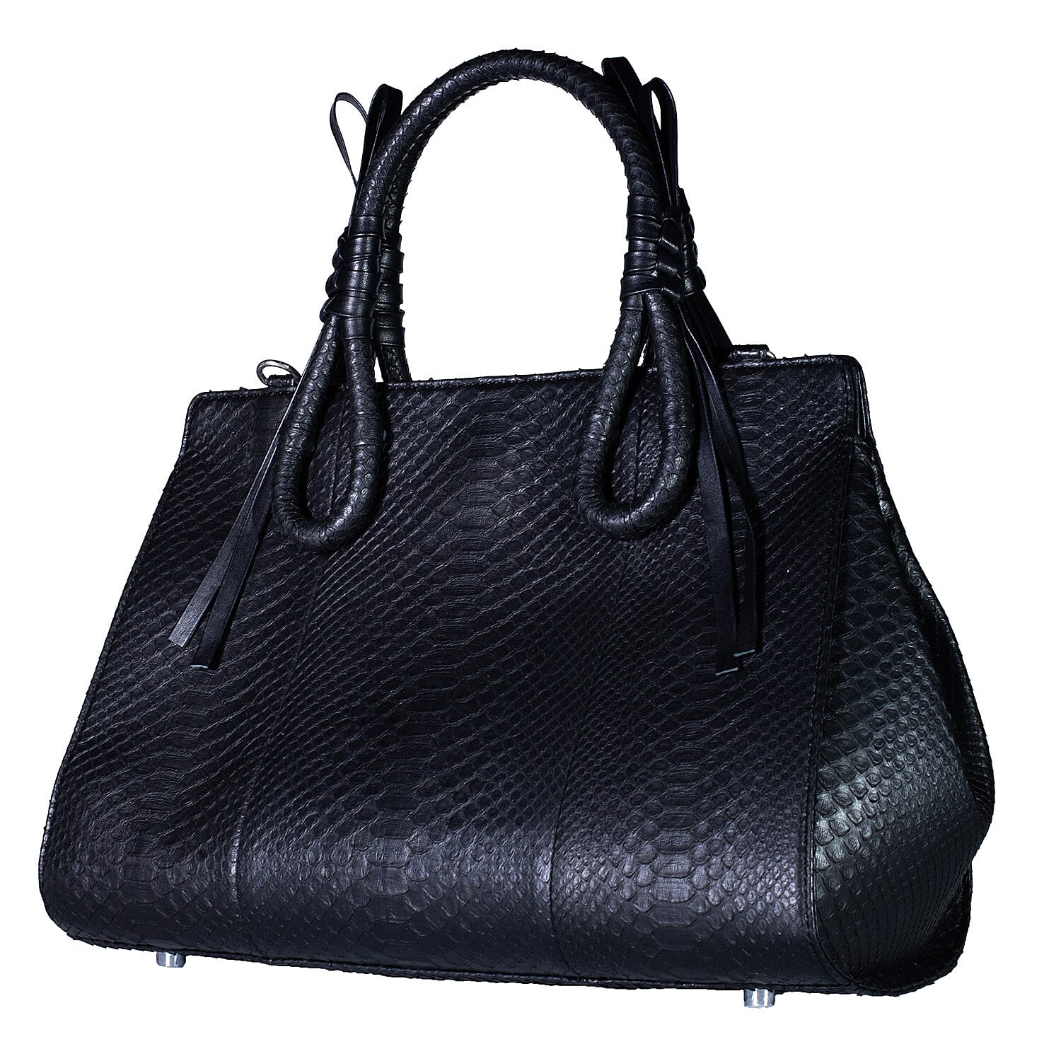 Grand Pelle Black Snakeskin Embossed Genuine Python Leather Tote Bag