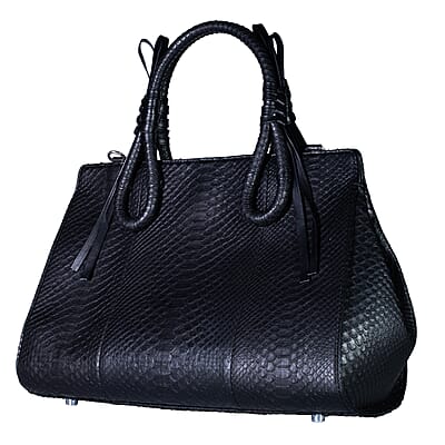 Grand Pelle Black Snakeskin Embossed Genuine Python Leather Tote Bag