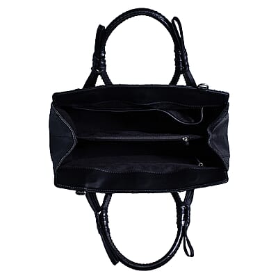 Grand Pelle Black Snakeskin Embossed Genuine Python Leather Tote Bag