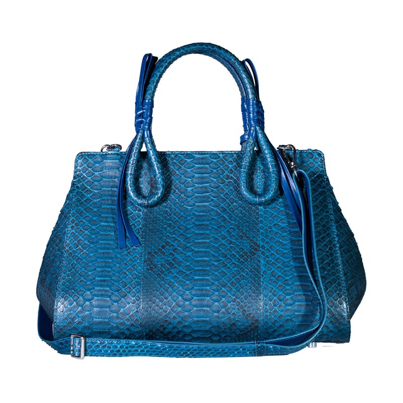 Grand Pelle Blue Snakeskin Embossed Genuine Python Leather Tote Bag