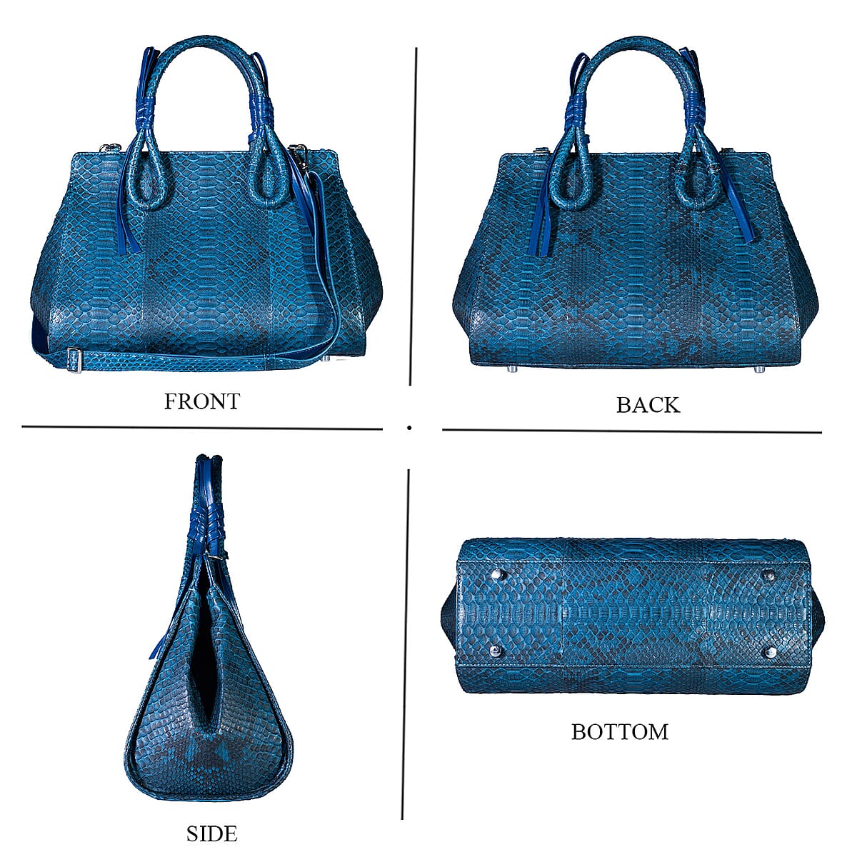 Grand Pelle Blue Genuine Python Leather Tote Bag image number 3