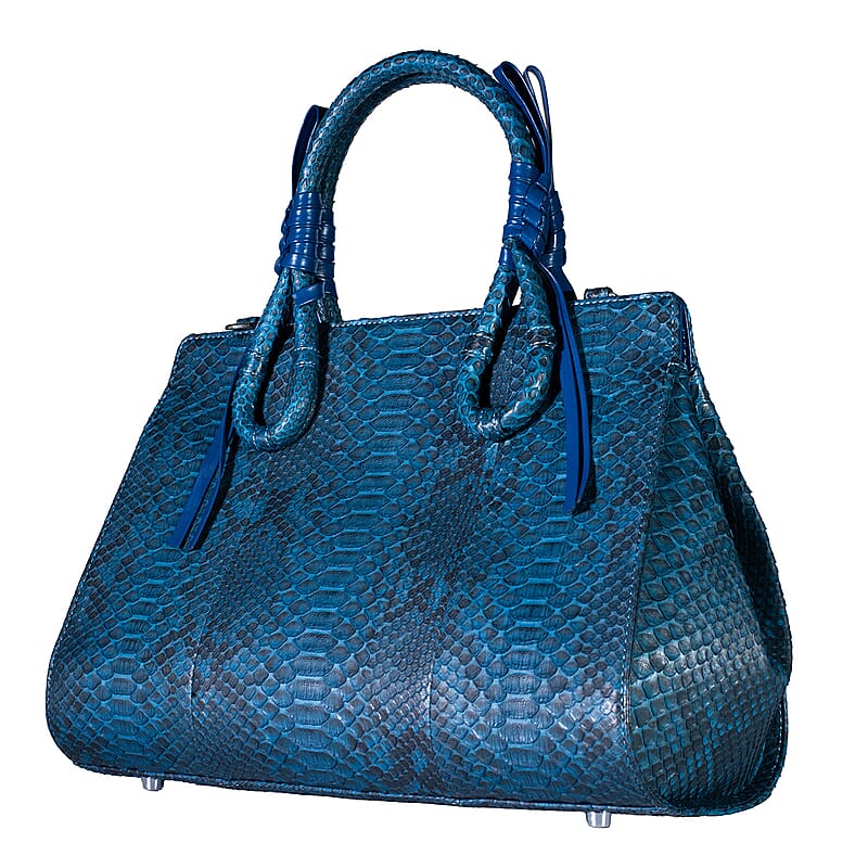 Grand Pelle Blue Snakeskin Embossed Genuine Python Leather Tote Bag