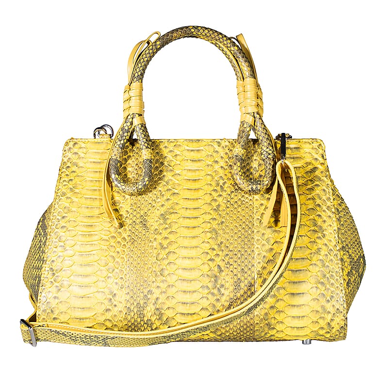 Grand Pelle Gold Snakeskin Embossed Genuine Python Leather Tote Bag