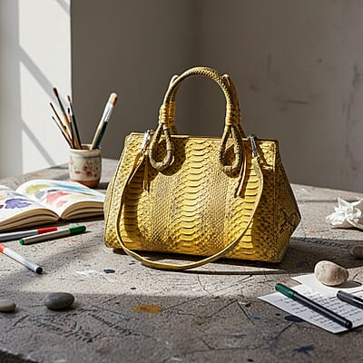 Grand Pelle Gold Snakeskin Embossed Genuine Python Leather Tote Bag