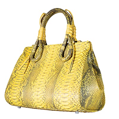Grand Pelle Gold Snakeskin Embossed Genuine Python Leather Tote Bag