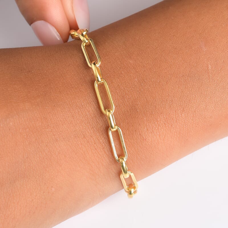 EverTrue Bronzella Collection Paper Clip Chain Bracelet in 18K YG Plated Bronze (7.50 In)