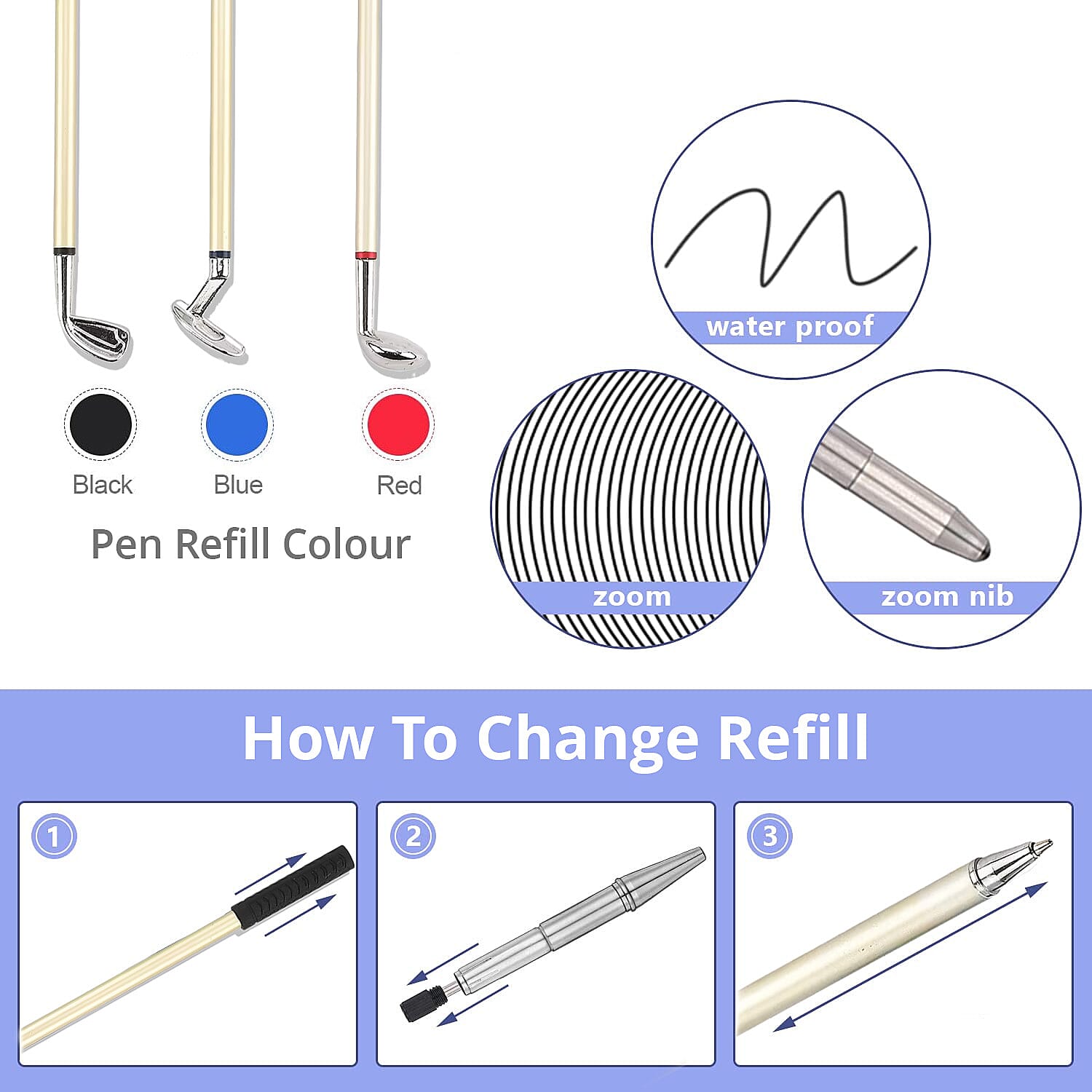 Set of 3 Mini Golf Club Design Pens