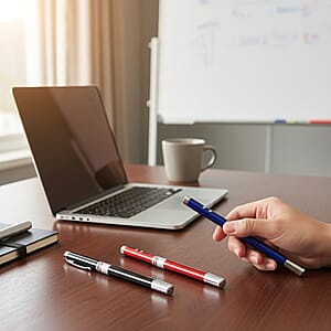 Black, Navy and Brown Set of 3 Teaching Whip Pen with Silver Body