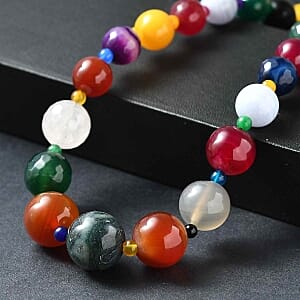 Multi Gemstones 410.00 ctw Necklace in Goldtone 18 Inches
