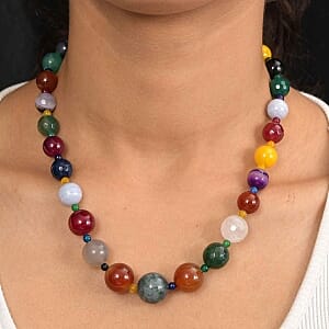 Multi Gemstones 410.00 ctw Necklace in Goldtone 18 Inches