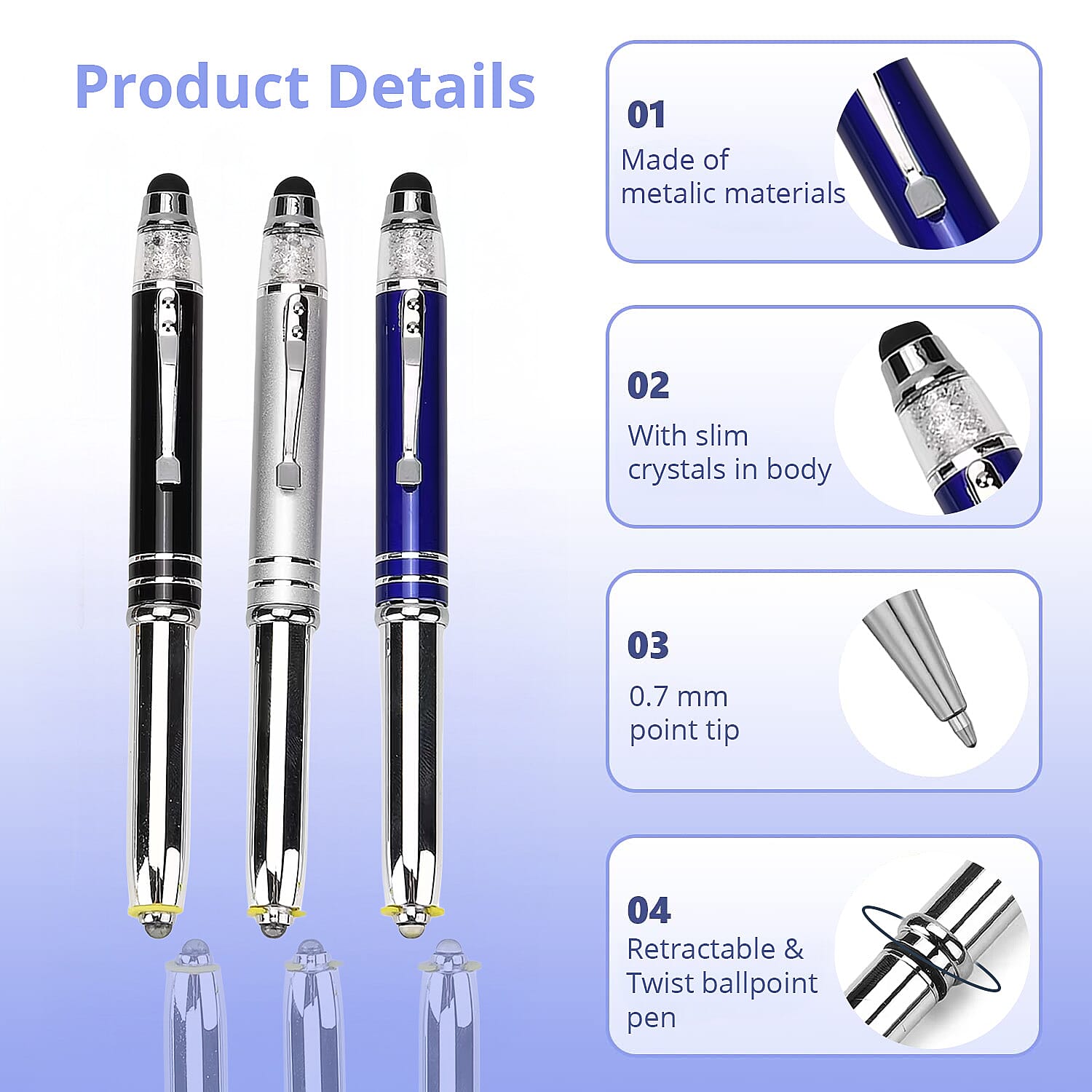 Set of 5pcs Crystal Lamp Pen - Multi Color