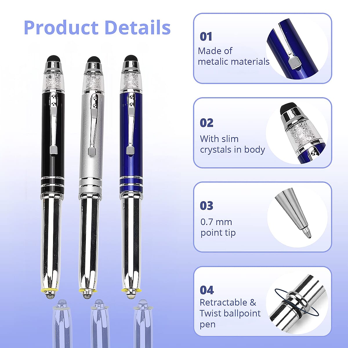 Set of 5pcs Crystal Lamp Pen - Multi Color image number 2