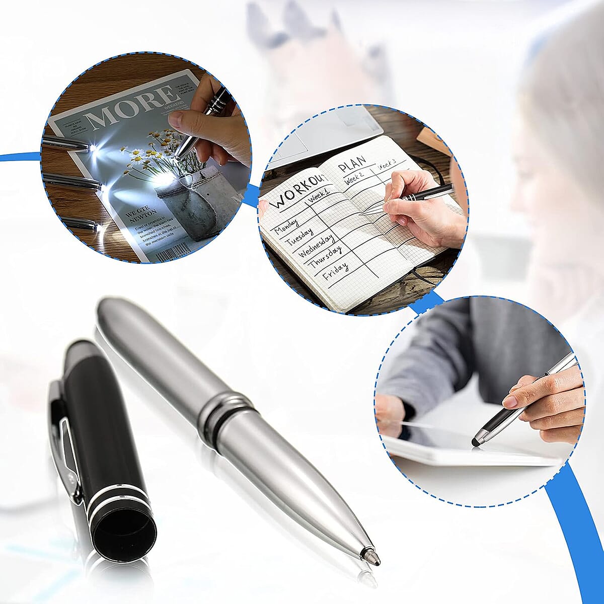 Set of 5pcs Crystal Lamp Pen - Multi Color image number 3