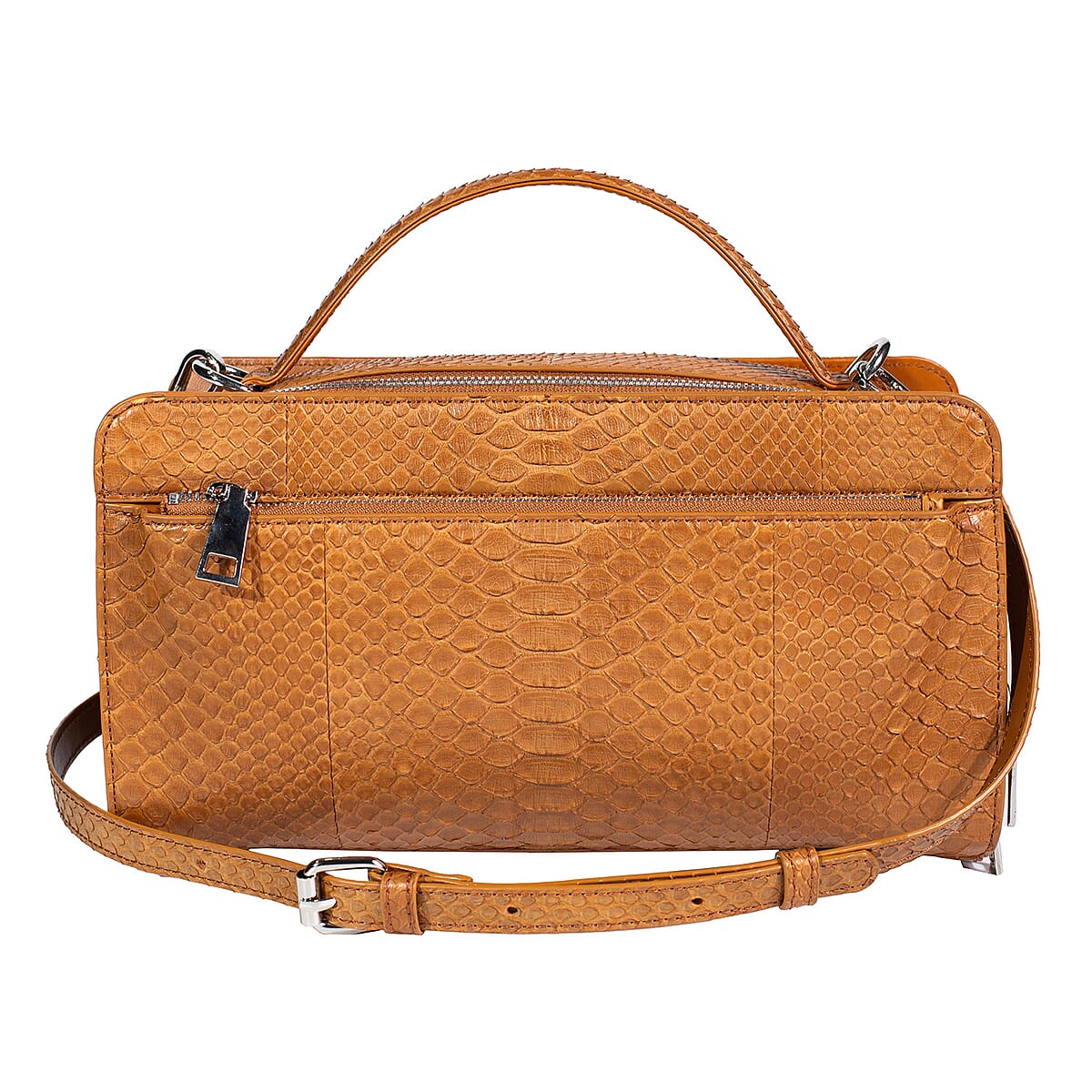  The Grand Pelle Handcrafted Camel Genuine Python Leather Bag with Shoulder Strap image number 0
