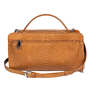  The Grand Pelle Handcrafted Camel Genuine Python Leather Bag with Shoulder Strap