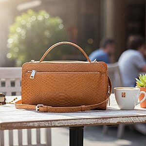  The Grand Pelle Handcrafted Camel Genuine Python Leather Bag with Shoulder Strap