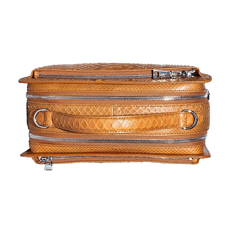 The Grand Pelle Handcrafted Camel Genuine Python Leather Bag with Shoulder Strap