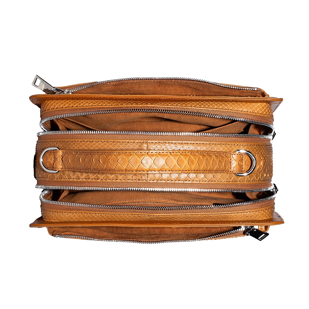  The Grand Pelle Handcrafted Camel Genuine Python Leather Bag with Shoulder Strap image number 6