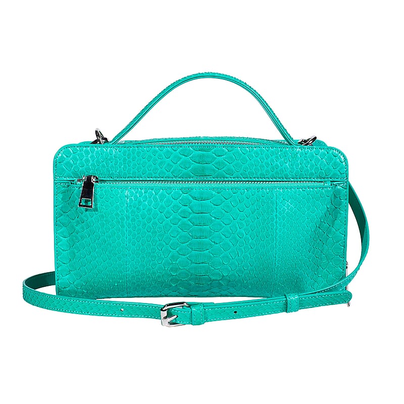 The Grand Pelle Handcrafted Green Genuine Python Leather Bag with Shoulder Strap