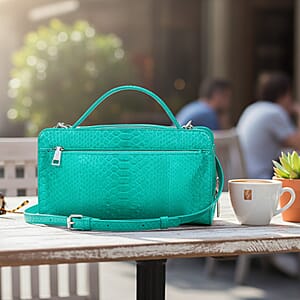  The Grand Pelle Handcrafted Green Genuine Python Leather Bag with Shoulder Strap