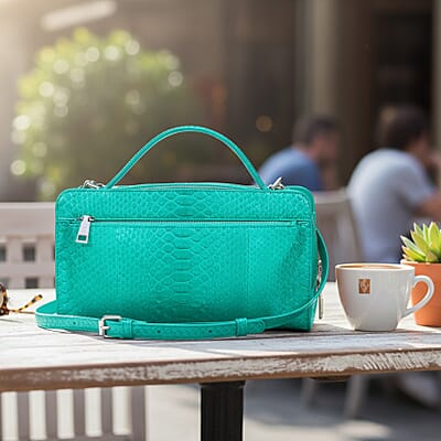 The Grand Pelle Handcrafted Green Genuine Python Leather Bag with Shoulder Strap