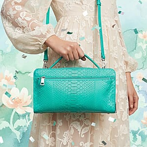  The Grand Pelle Handcrafted Green Genuine Python Leather Bag with Shoulder Strap