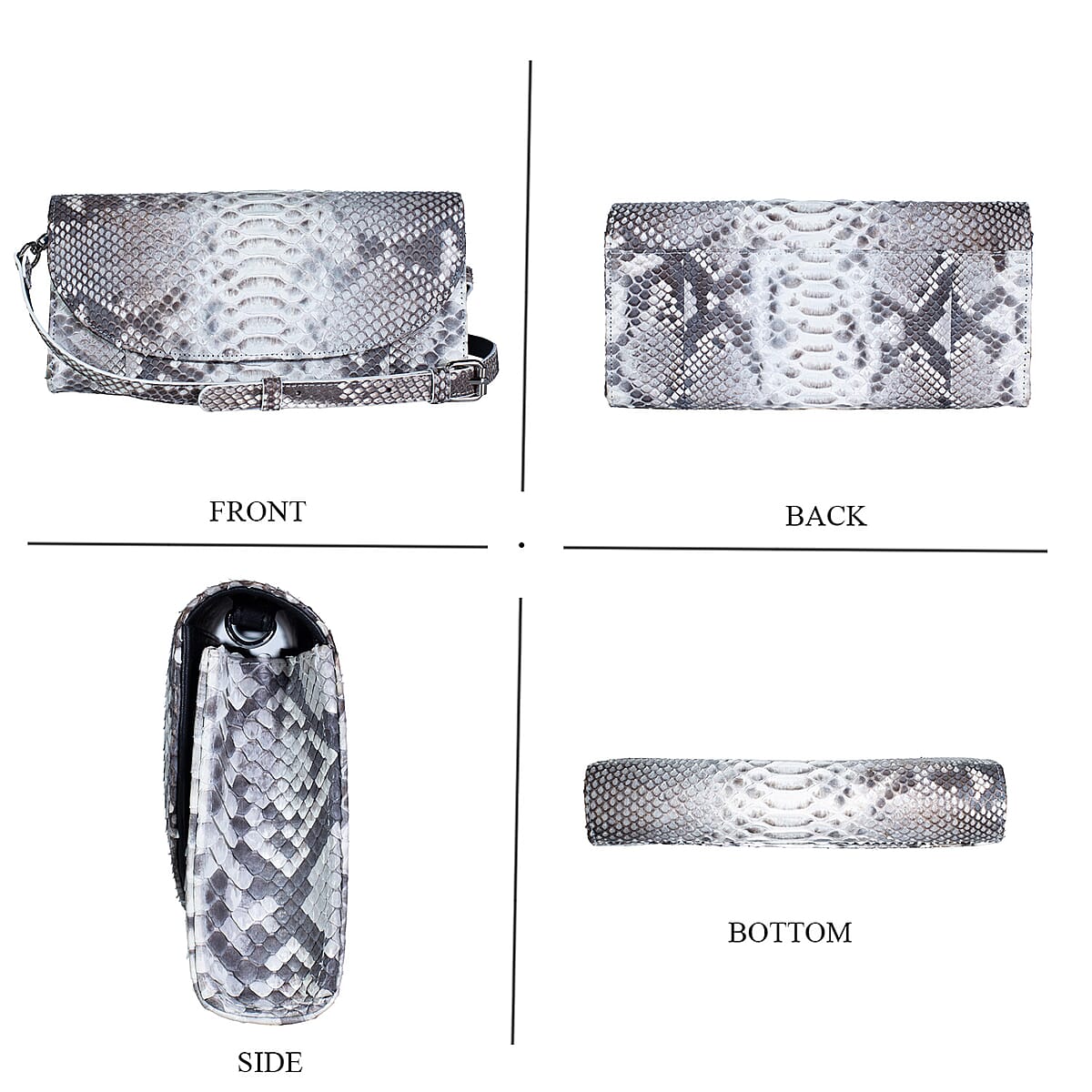 Doorbuster The Grand Pelle Handcrafted Natural Genuine Python Leather Clutch Bag with Shoulder Strap image number 3