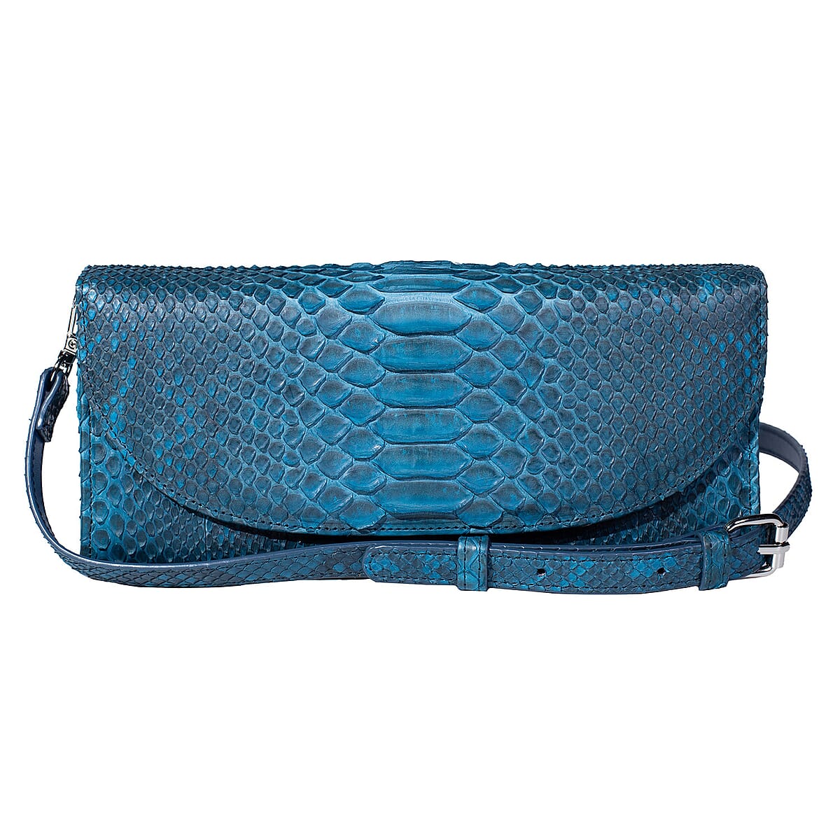 The Grand Pelle Handcrafted Blue Genuine Python Leather Crossbody Clutch Bag with Shoulder Strap image number 0