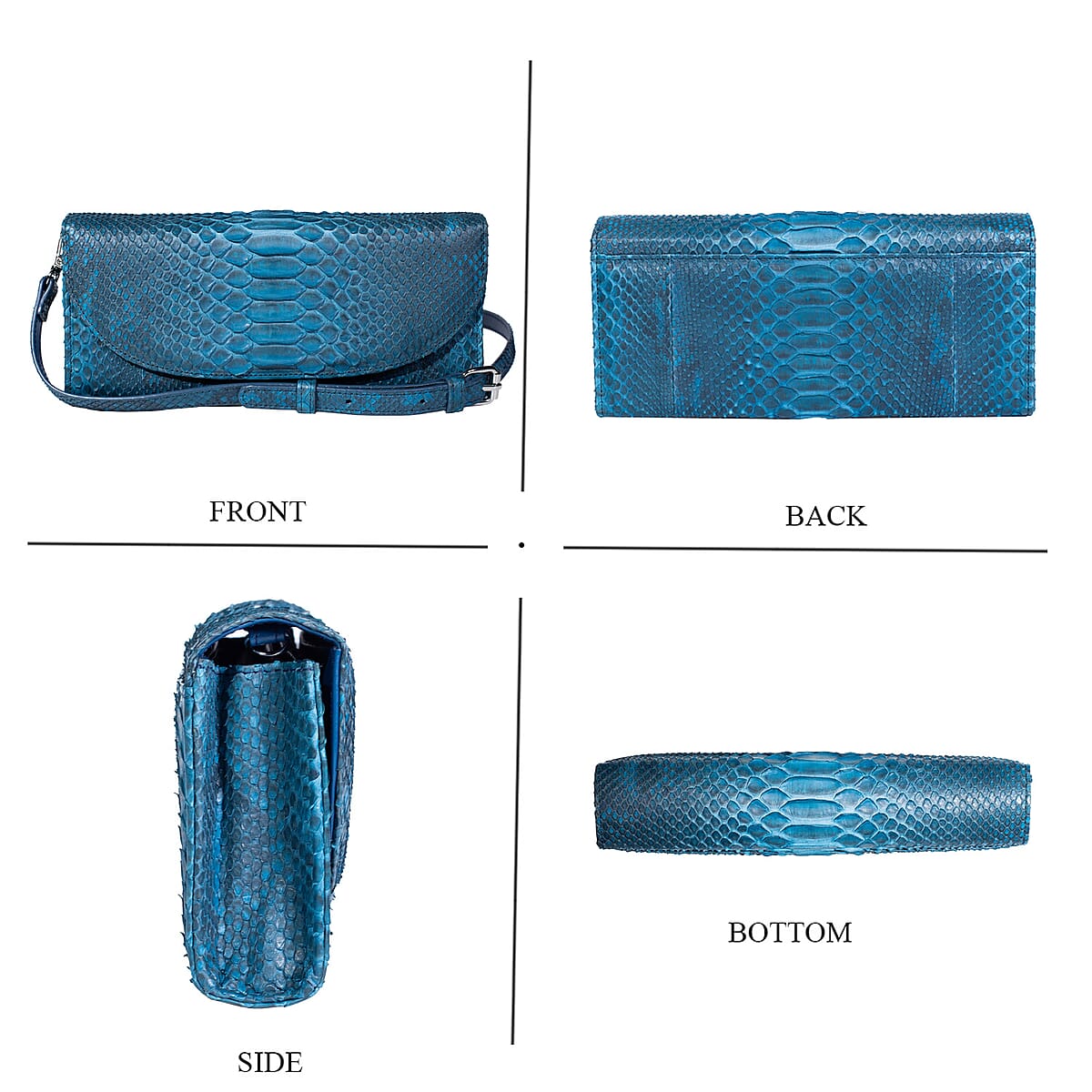 The Grand Pelle Handcrafted Blue Genuine Python Leather Crossbody Clutch Bag with Shoulder Strap image number 3