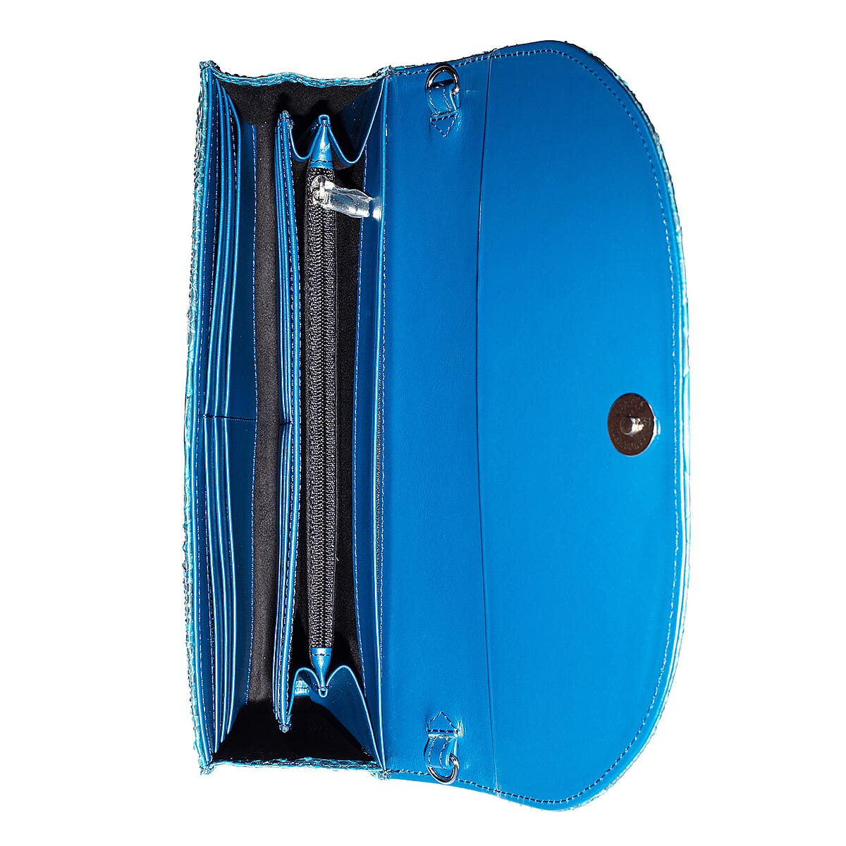 The Grand Pelle Handcrafted Blue Genuine Python Leather Crossbody Clutch Bag with Shoulder Strap image number 6