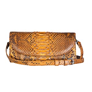 The Grand Pelle Handcrafted Camel Genuine Python Leather Crossbody Clutch Bag with Shoulder Strap