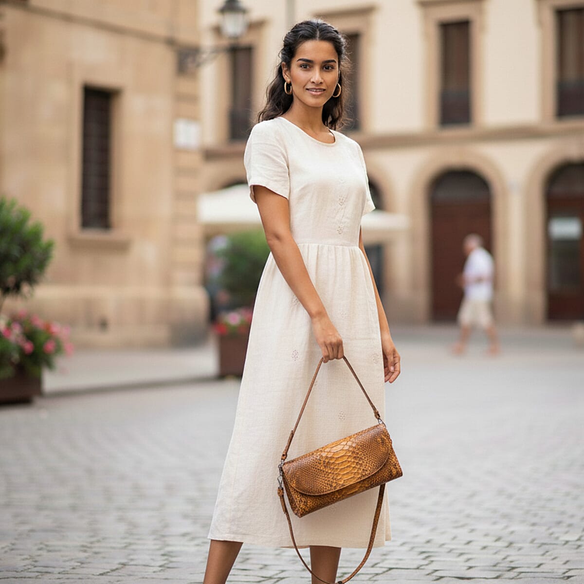 The Grand Pelle Handcrafted Camel Genuine Python Leather Crossbody Clutch Bag with Shoulder Strap image number 2