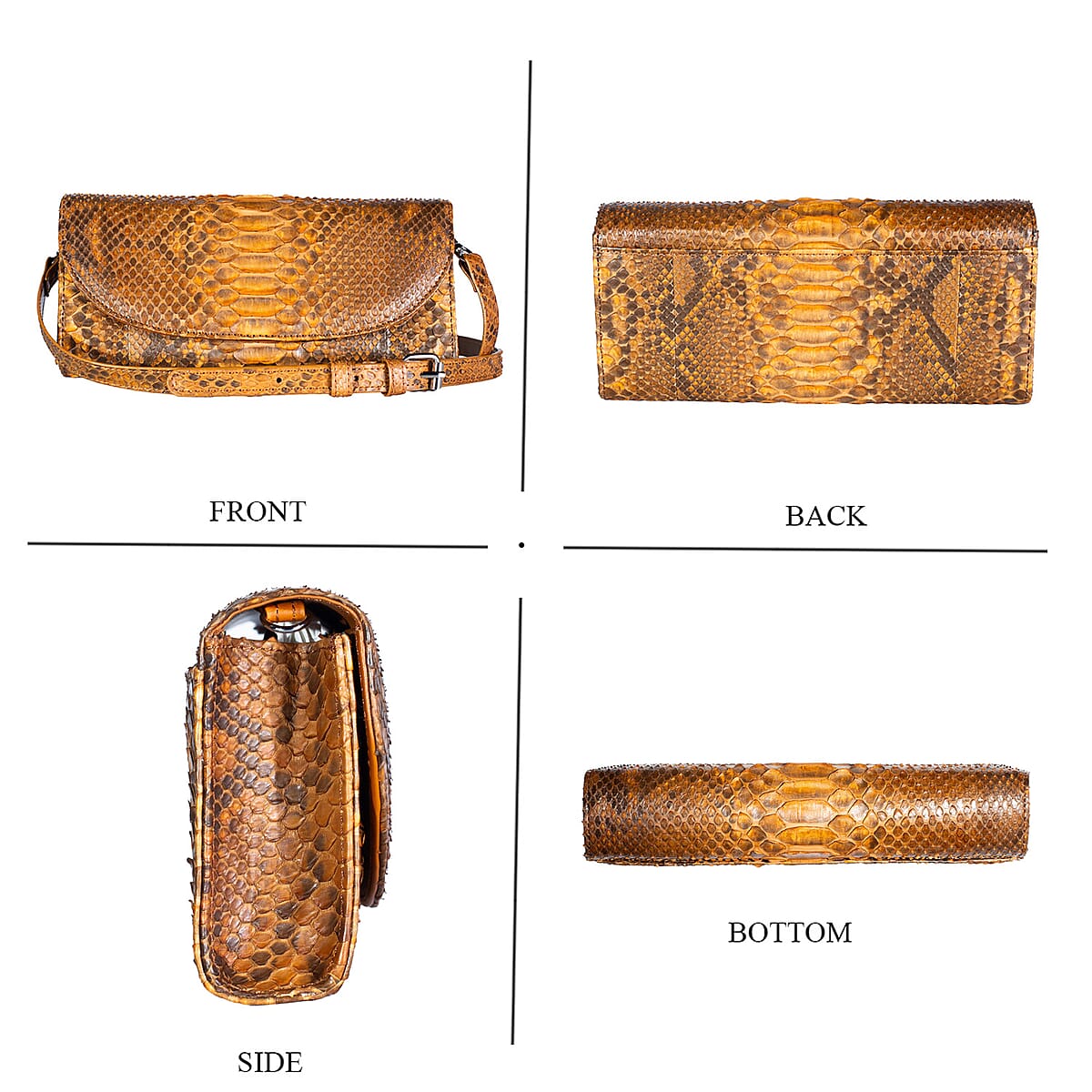 The Grand Pelle Handcrafted Camel Genuine Python Leather Crossbody Clutch Bag with Shoulder Strap image number 3