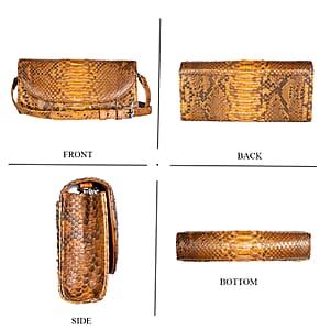 The Grand Pelle Handcrafted Camel Genuine Python Leather Crossbody Clutch Bag with Shoulder Strap