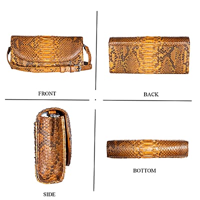The Grand Pelle Handcrafted Camel Genuine Python Leather Crossbody Clutch Bag with Shoulder Strap