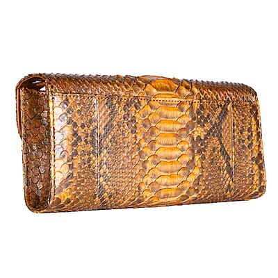 The Grand Pelle Handcrafted Camel Genuine Python Leather Crossbody Clutch Bag with Shoulder Strap