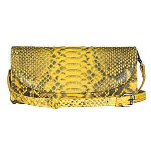 The Grand Pelle Handcrafted Gold Genuine Python Leather Crossbody Clutch Bag with Shoulder Strap