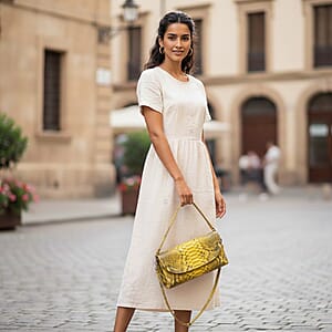 The Grand Pelle Handcrafted Gold Genuine Python Leather Crossbody Clutch Bag with Shoulder Strap