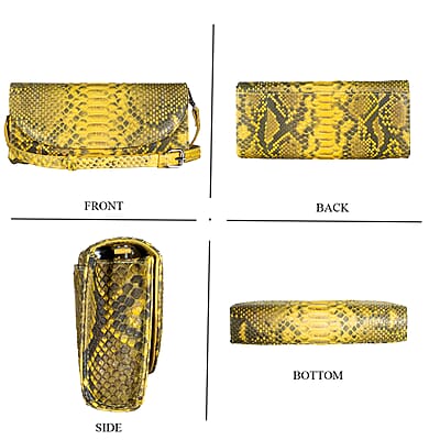 The Grand Pelle Handcrafted Gold Genuine Python Leather Crossbody Clutch Bag with Shoulder Strap