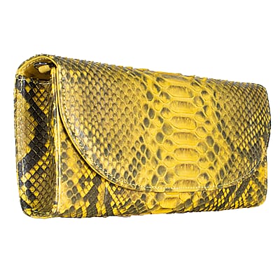 The Grand Pelle Handcrafted Gold Genuine Python Leather Crossbody Clutch Bag with Shoulder Strap