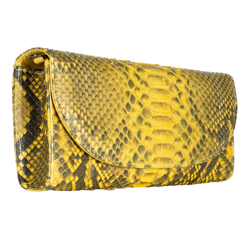 The Grand Pelle Handcrafted Gold Genuine Python Leather Crossbody Clutch Bag with Shoulder Strap