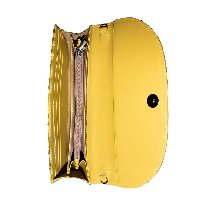 The Grand Pelle Handcrafted Gold Genuine Python Leather Crossbody Clutch Bag with Shoulder Strap