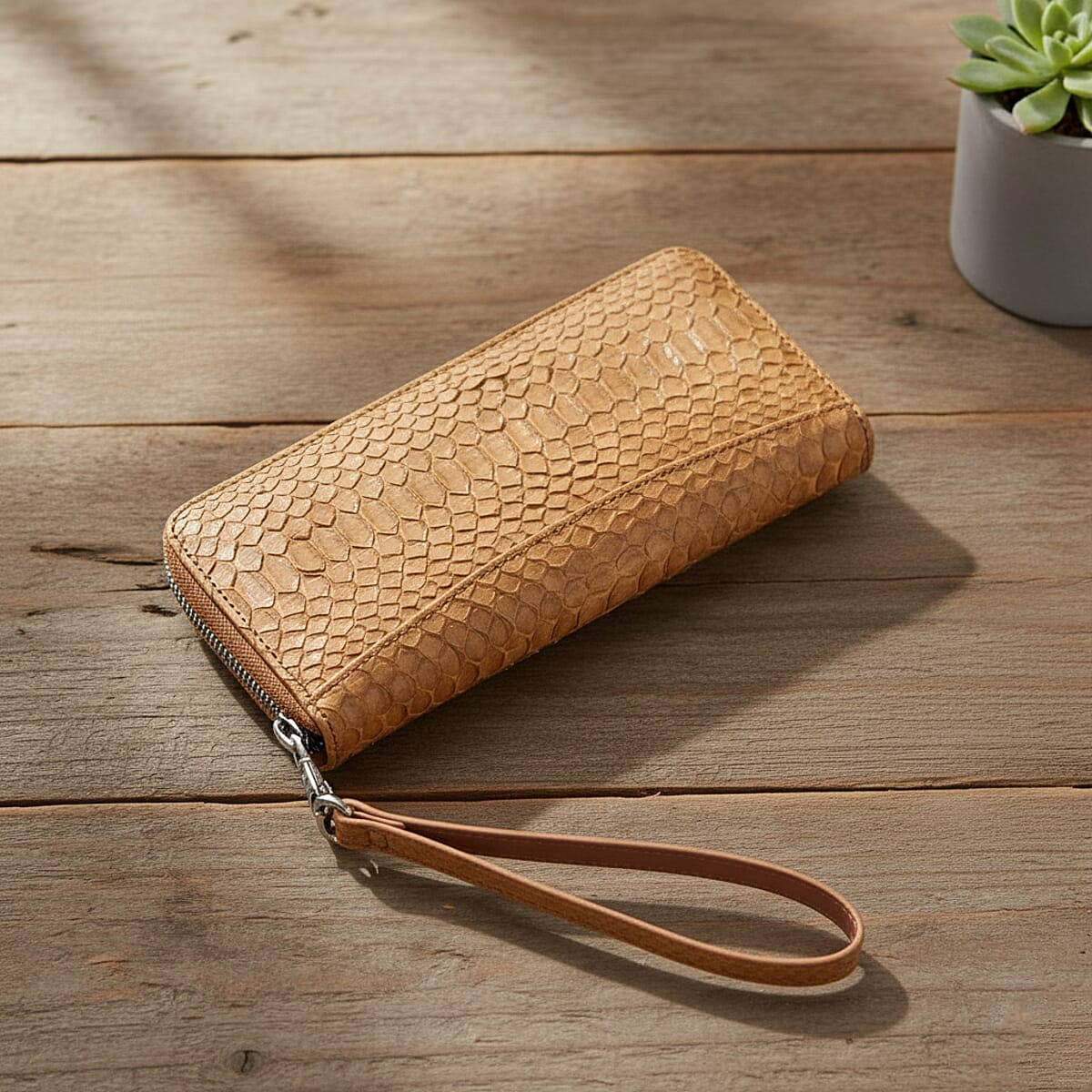 Grand Pelle Camel Genuine Python Leather Wallet image number 1