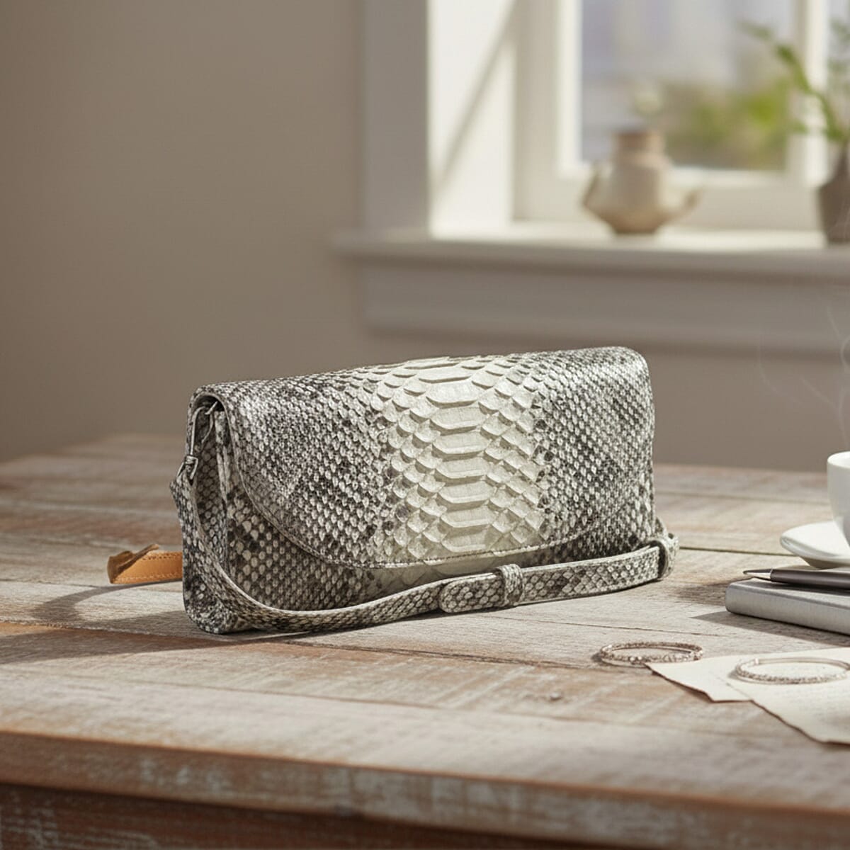 The Grand Pelle Handcrafted Natural Genuine Leather Envelope Clutch Bag image number 1