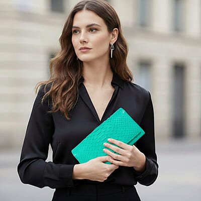 The Grand Pelle Handcrafted Green Genuine Leather Envelope Clutch Bag