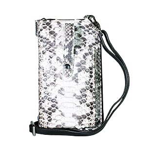 Grand Pelle Natural Genuine Python Leather Zip Clutch with Snap Pocket