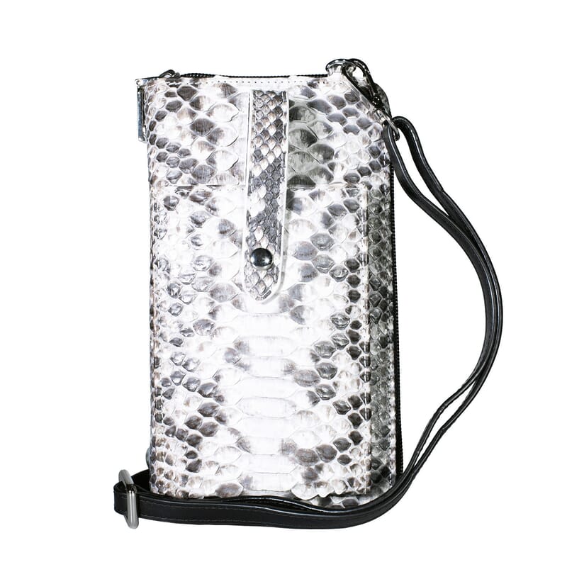 Grand Pelle Natural Genuine Python Leather Zip Clutch with Snap Pocket